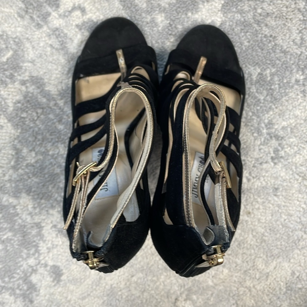 SOLD - Jimmy Choo Fathom Strappy Cage Bootie Heels Gladiator Black Sz 37 - Picture 8 of 16